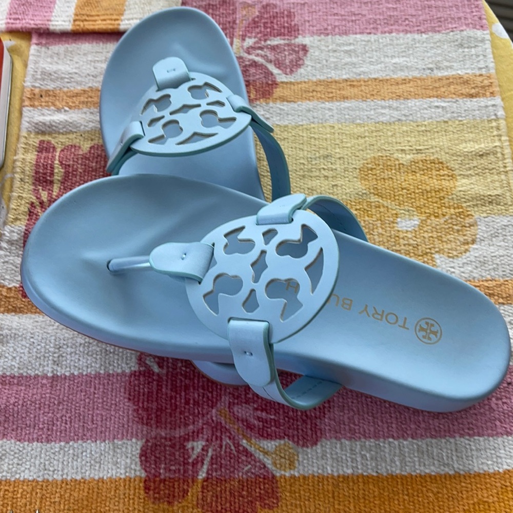 Light blue leather sandals size 7.